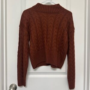 Pink Rose Women’s L Cable Knit Turtleneck Sweater in Warm Brown